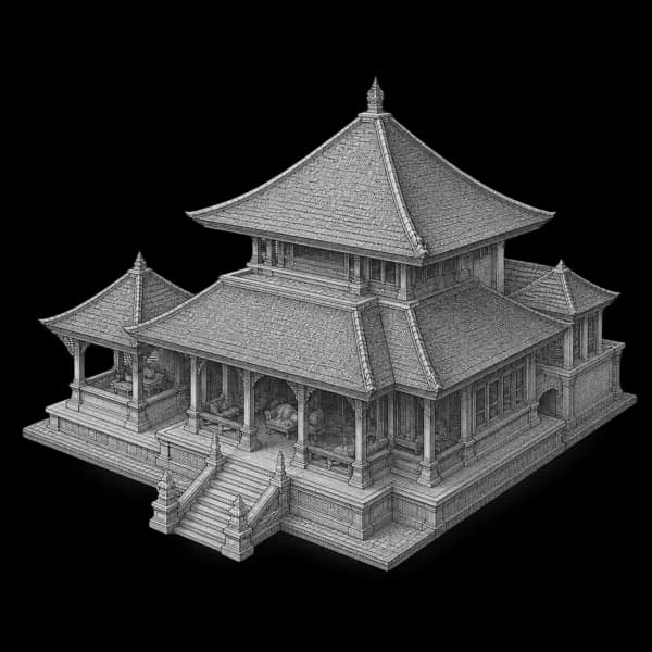 Axonometric drawing of Balinese architecture
