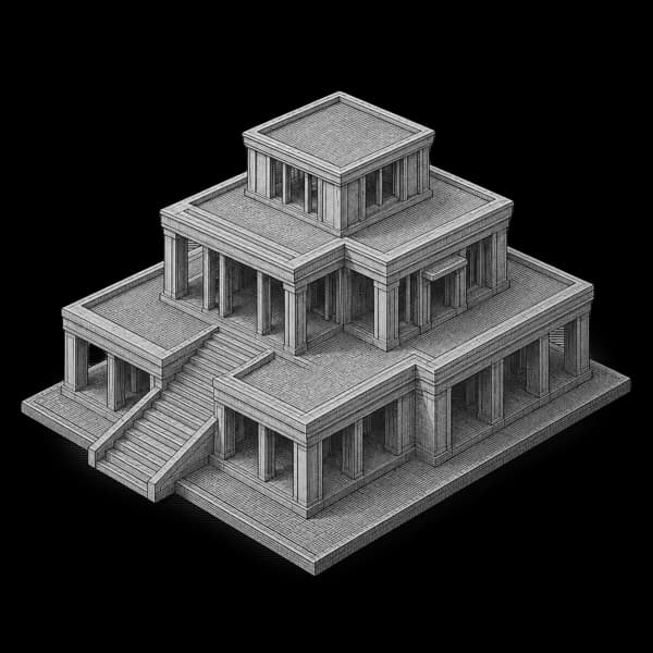 Axonometric drawing of a Vāstu Shastra architectural structure