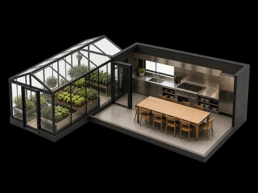 Greenhouse and common kitchen — Specus Village