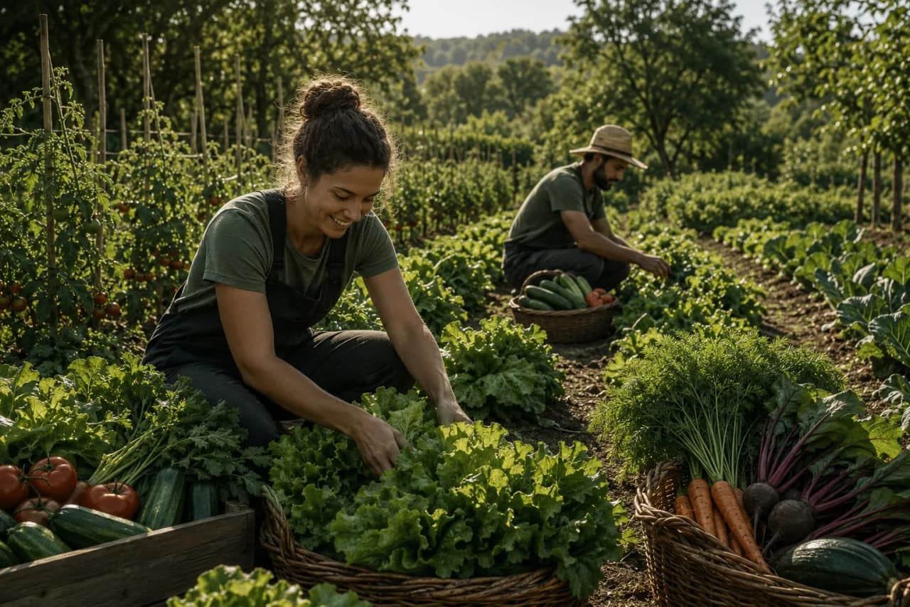 Harvesting produce in the settlement