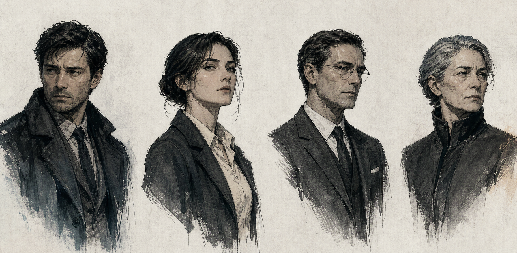 Exploratory portraits of the protagonist, his sister, the archivist and the Keeper