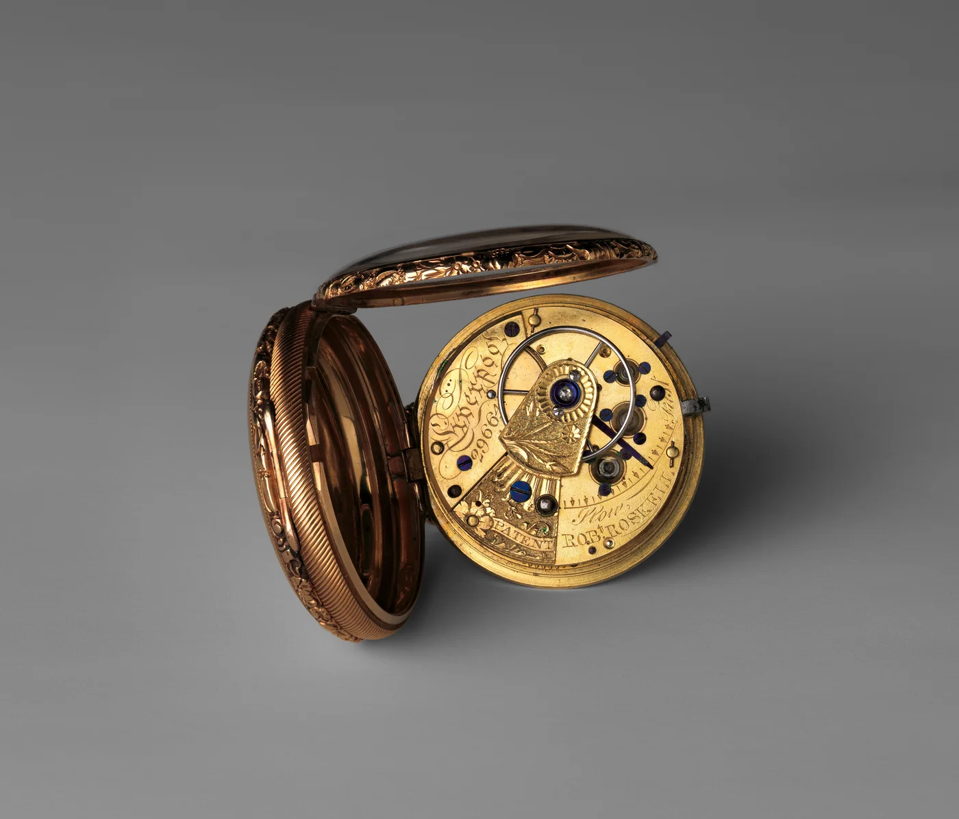 Historical Robert Roskell pocket watch with its movement exposed